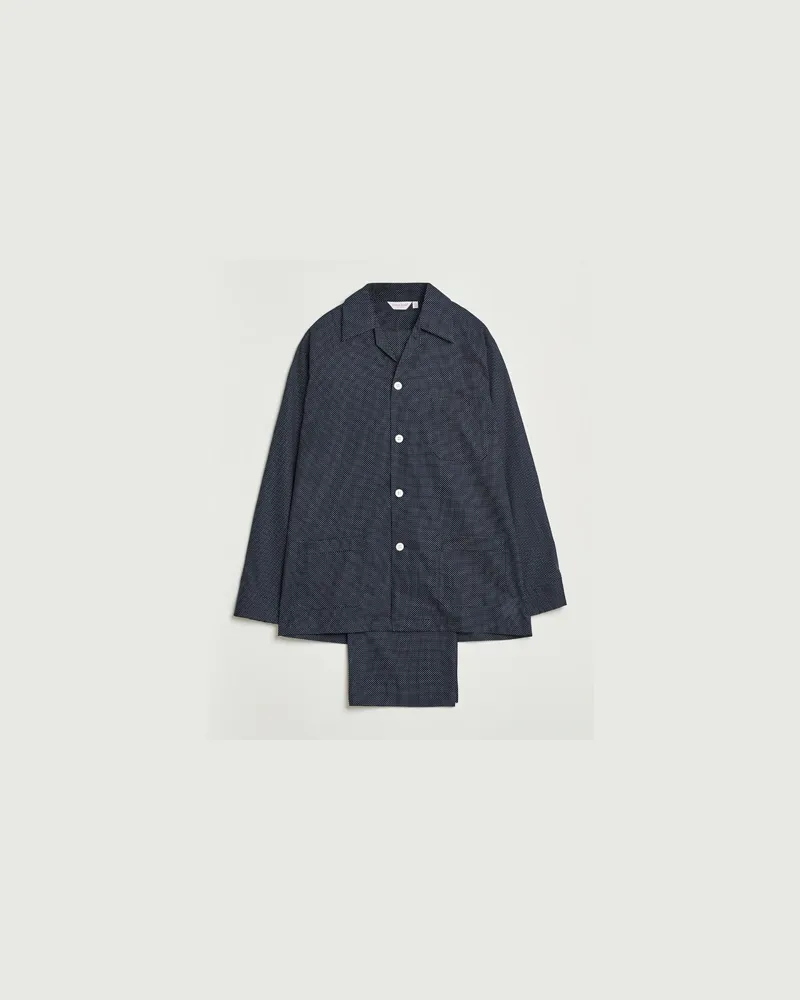 Derek Rose Printed Cotton Pyjama Set Navy Blau