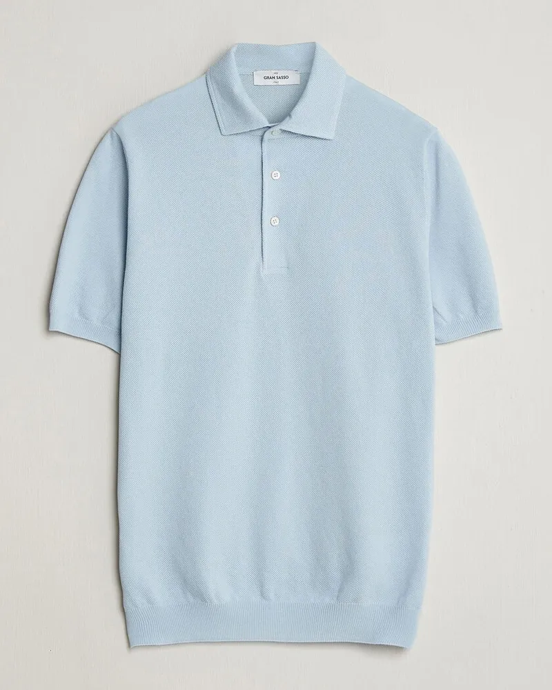 Gran Sasso Cotton Textured Knitted Polo Light Blue Blau