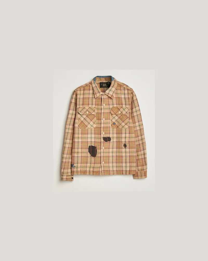 RRL Carter Repaired Flannel Overshirt Orange/Tan Orange