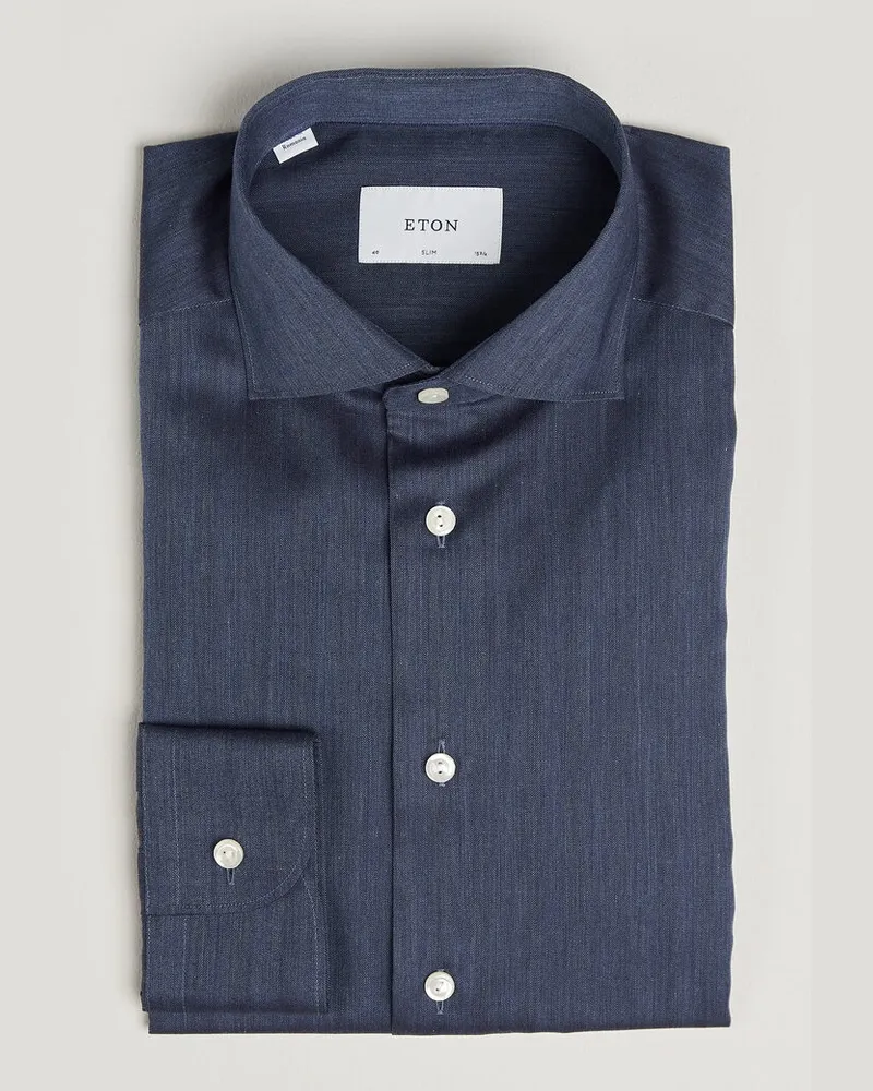 Eton Slim Fit Signature Flannel Shirt Dark Blue Blau