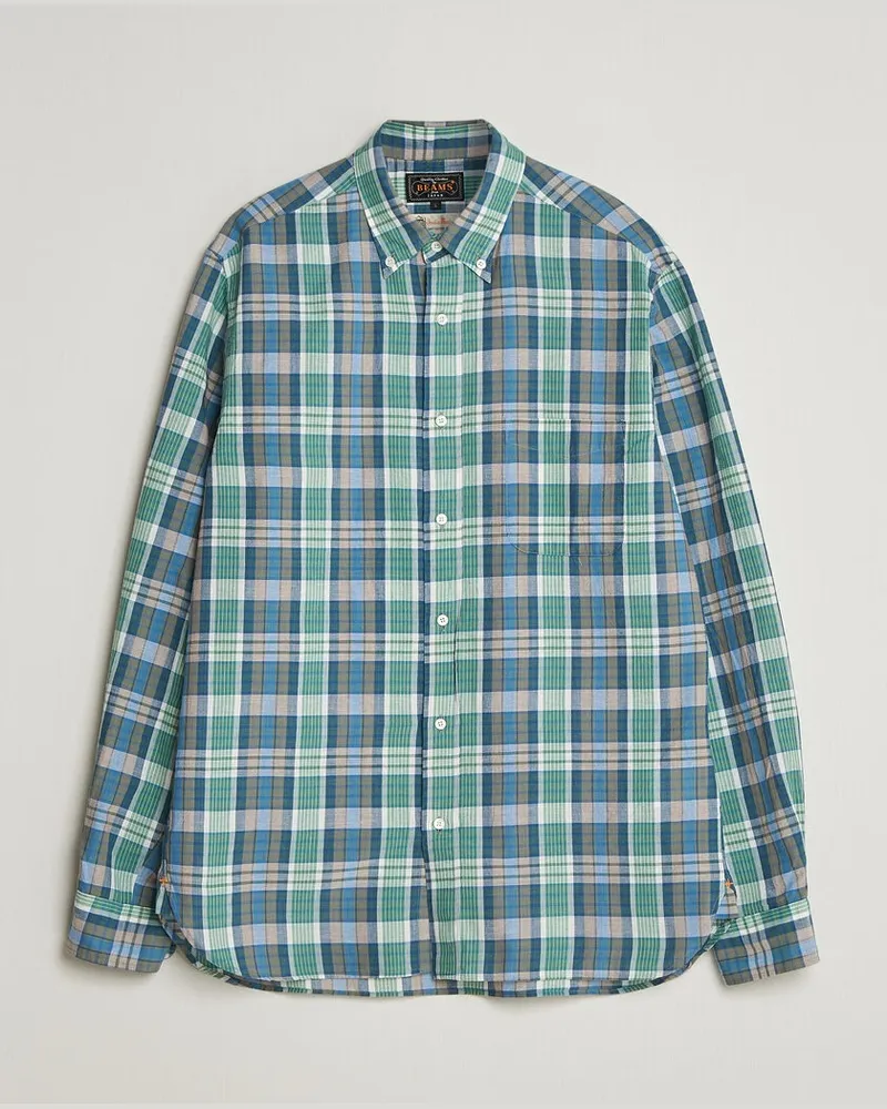 Beams Plus Madras Button Down Shirt Blue Mehrfarbig
