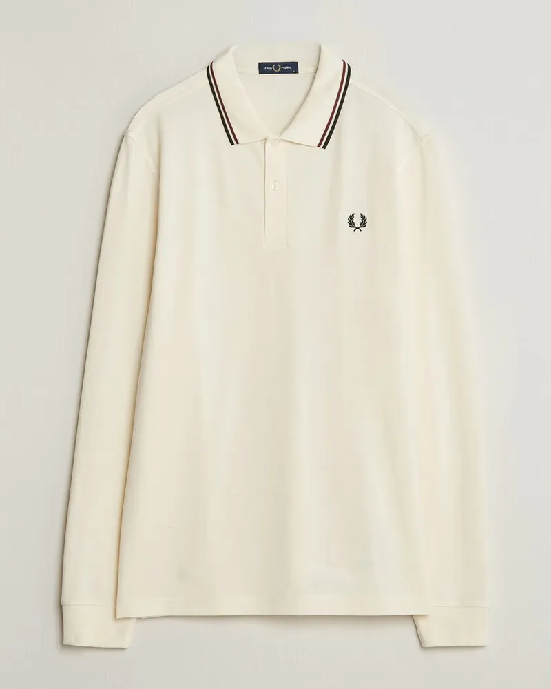 Fred Perry Twin Tipped Long Sleeve Polo Shirt Ecru Weiß