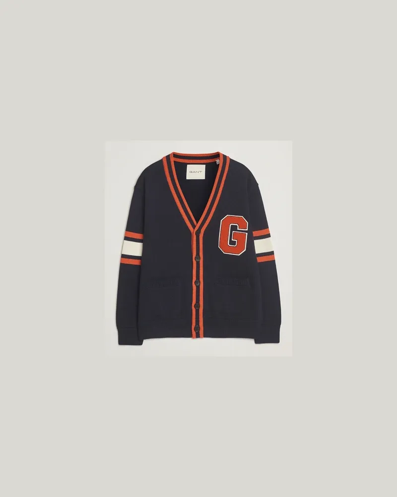 Gant G-Badge Knitted Cardigan Evening Blue Blau
