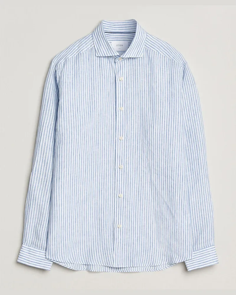 Eton Casual Fit Striped Linen Shirt Light Blue Blau