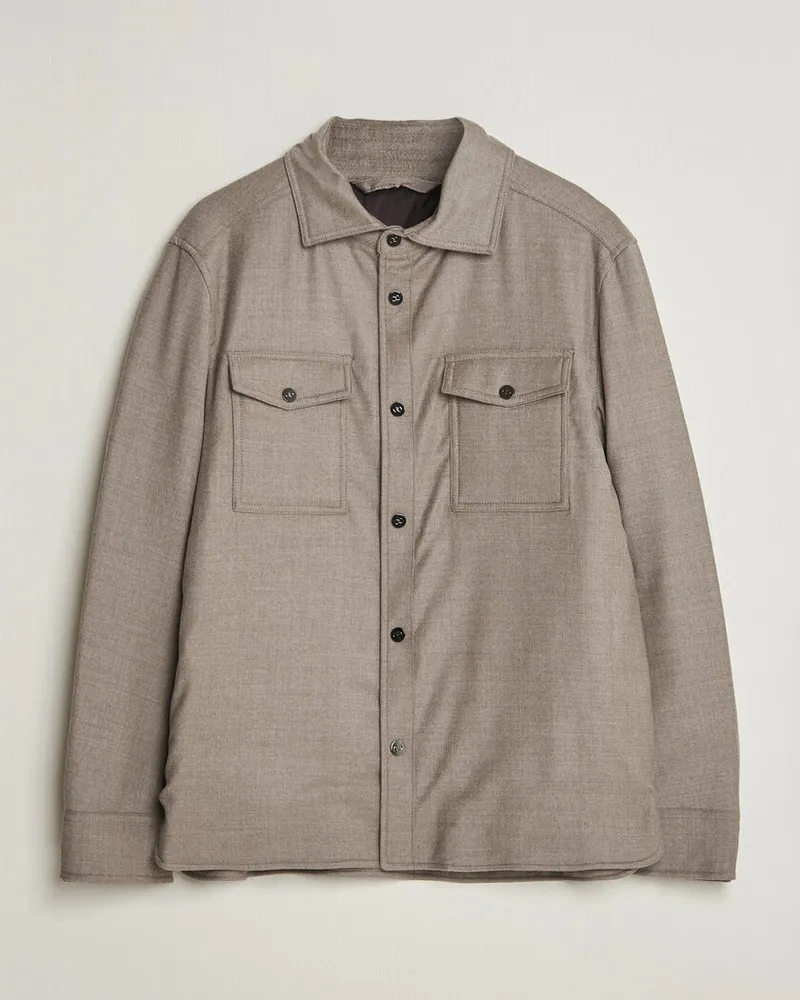 Oscar Jacobson Nylon/Wool Padded Shirt Jacket Taupe Beige