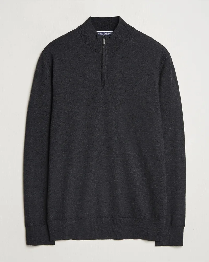 Charles Tyrwhitt Pure Merino Zip Neck Jumper Dark Charcoal Grau