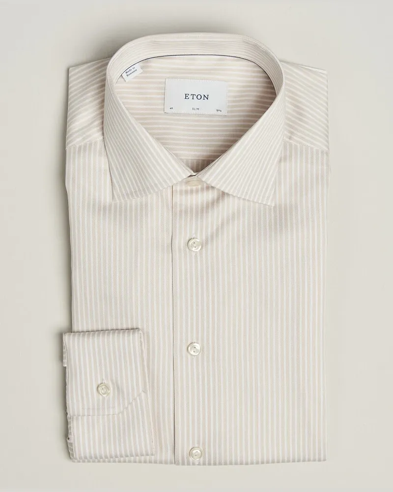 Eton Slim Fit Signature Twill Striped Shirt Beige Beige