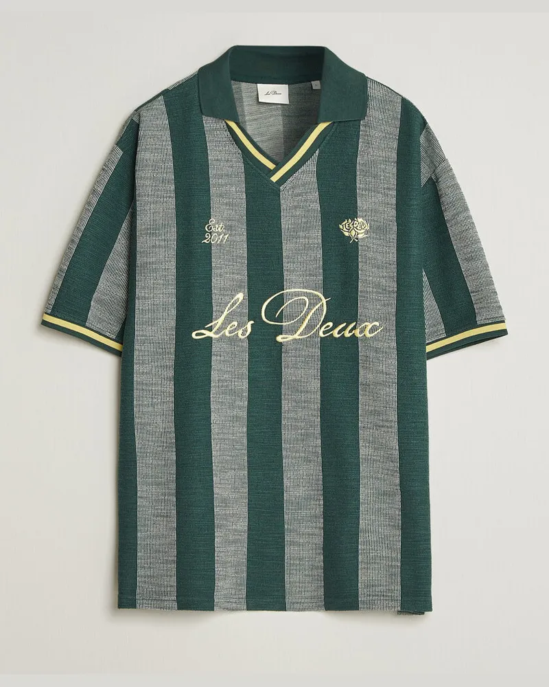 LES DEUX Stripe Jacquard Football Jersey Pine Green Grün