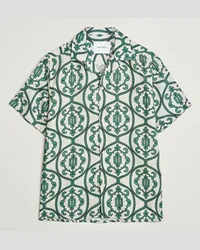 LES DEUX Ornament Print Tencel Shirt Ivory/Green Mehrfarbig