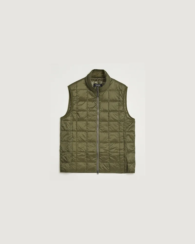 TAION High Neck Full Zip Lightweight Down Vest Dark Olive Grün