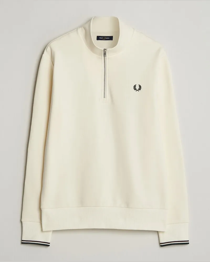 Fred Perry Half Zip Sweatshirt Ecru Weiß