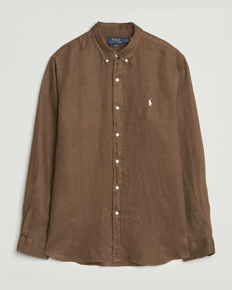 Ralph Lauren Slim Fit Linen Shirt Chestnut Braun