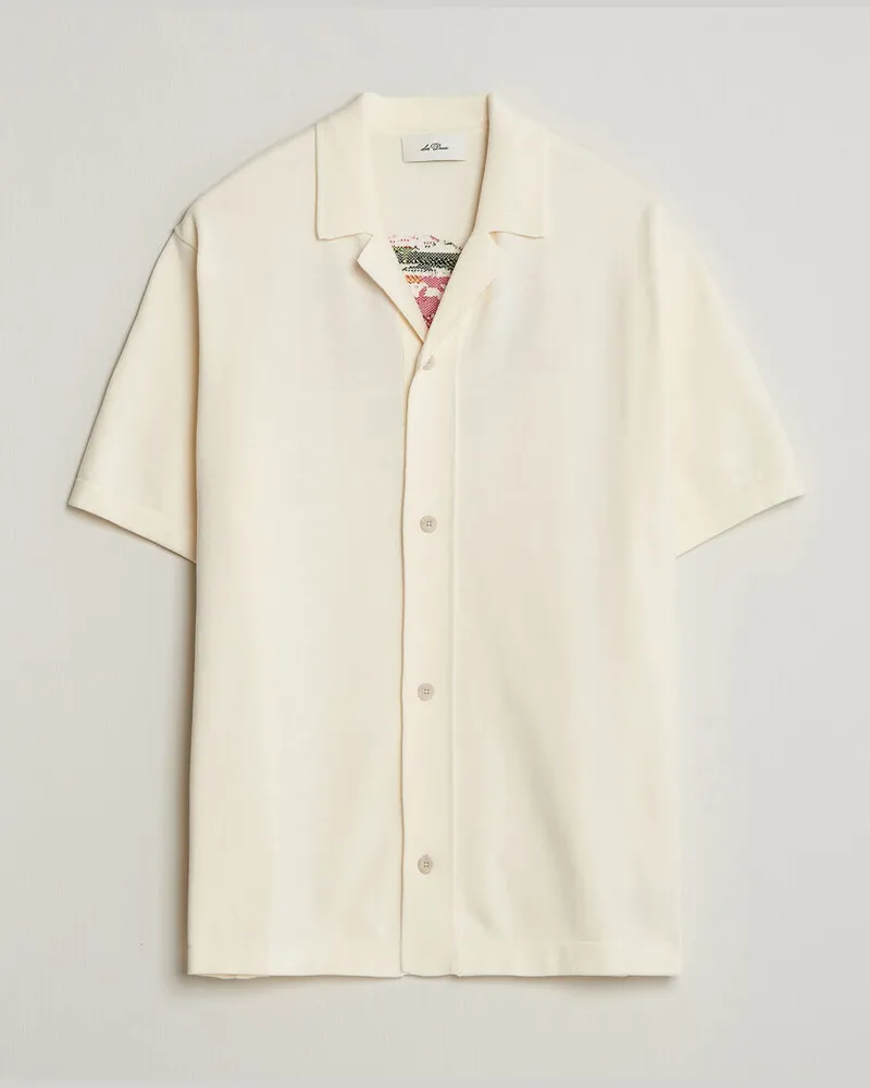 LES DEUX Bouquet Knitted Short Sleeve Shirt Eggnog White Weiß