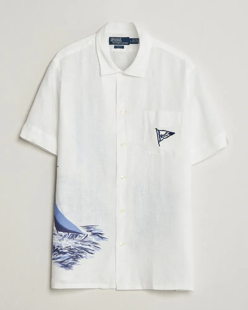 Ralph Lauren Linen Camp Shirt Vintage Nautical Sail Weiß