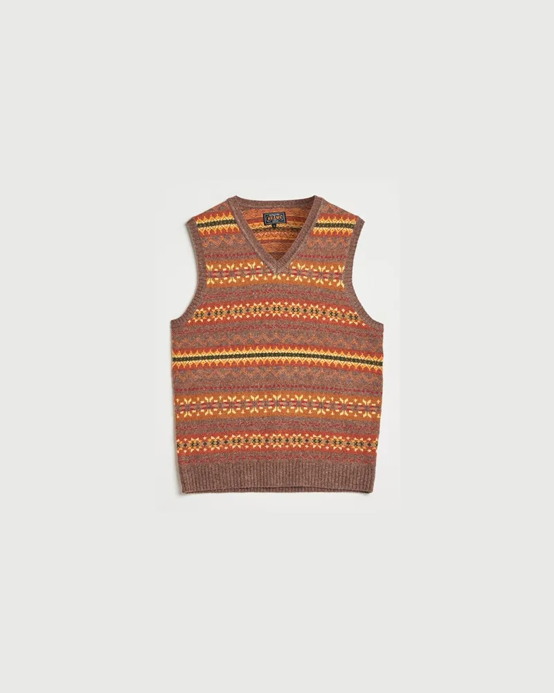Beams Plus Fairisle Knit Vest Light Brown Braun