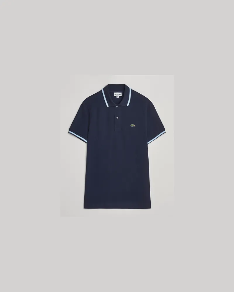 Lacoste Original Stripe Collar Polo Piké Navy Blue Blau