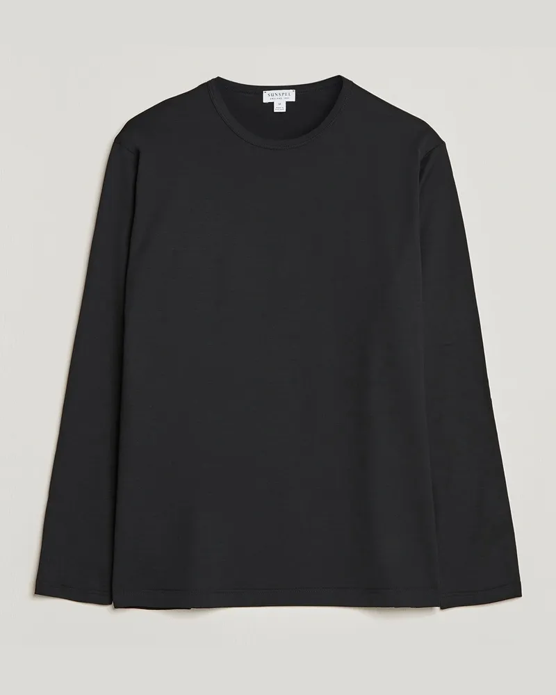 Sunspel Long Sleeve Crew Neck Cotton Tee Black Schwarz