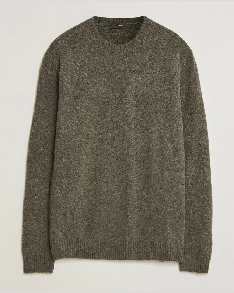 Zanone Wool Boucle Crew Neck Forest Green Grün