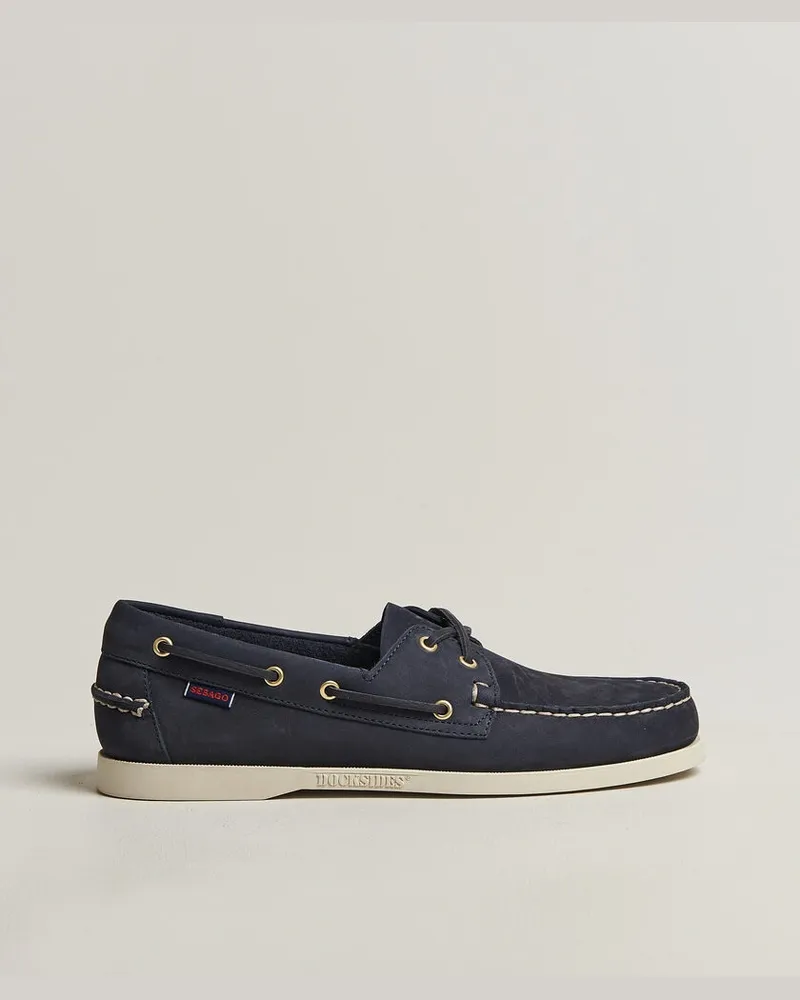 Sebago Docksides Portland Nubuck Boat Shoe Blue Navy Blau