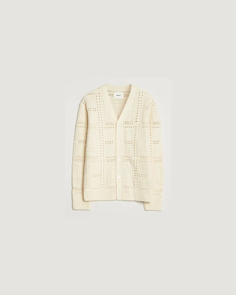 NN 07 Tobias Knitted Cardigan Ivory Weiß