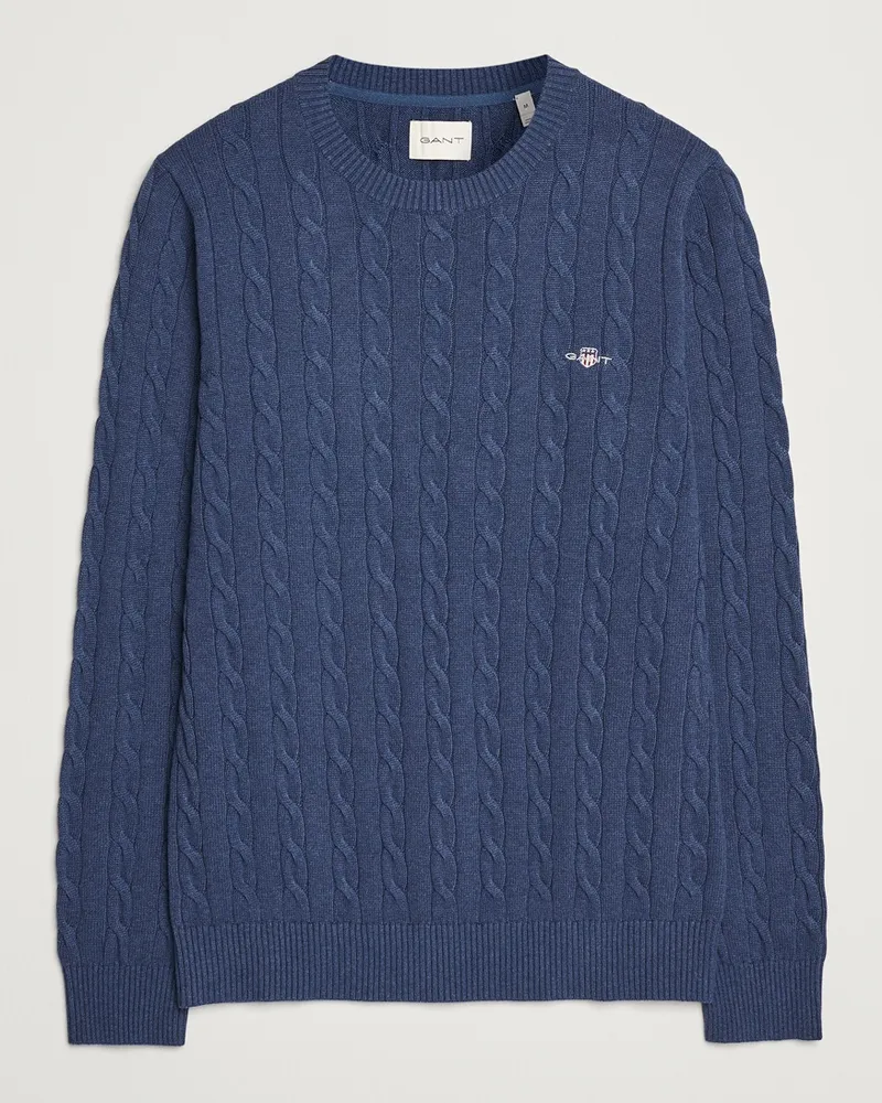 Gant Cotton Cable Crew Neck Dark Jeans Blue Melange Blau