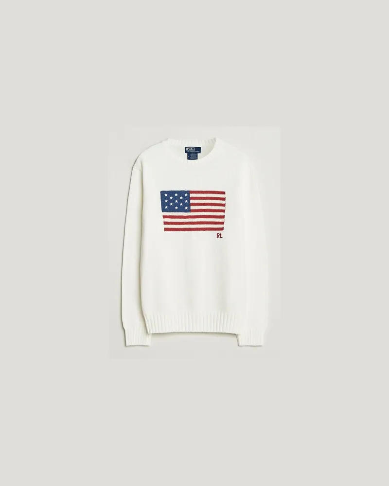 Ralph Lauren Cotton Flag Sweater Deckwash White Weiß