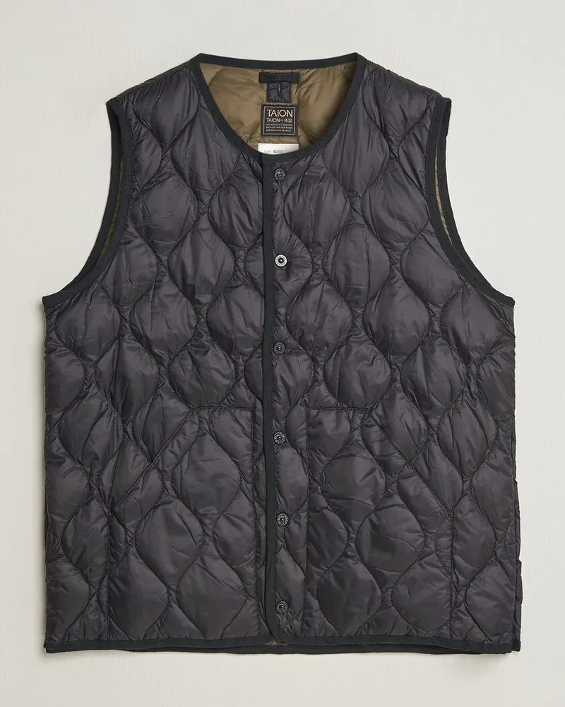 TAION Military Crew Neck Down Vest Black Schwarz