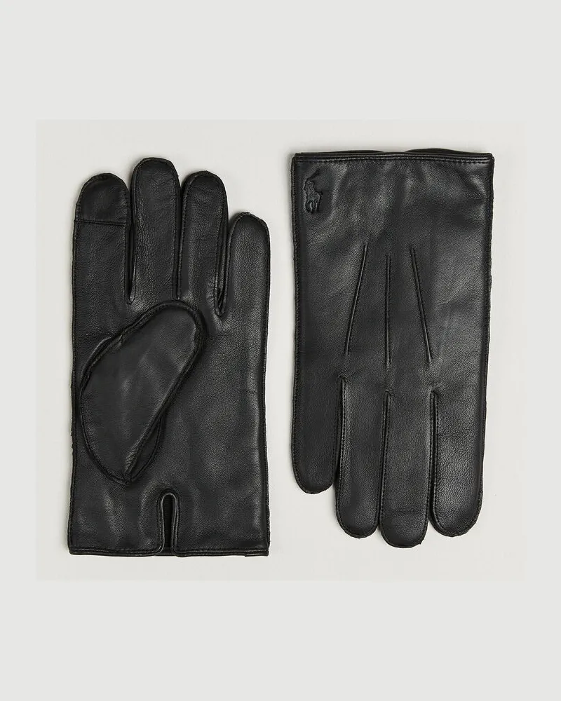 Ralph Lauren Water-Repellent Leather Gloves Black Schwarz
