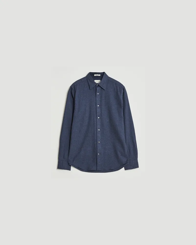 Gant Regular Fit Flannel Shirt Dark Indigo Melange Blau