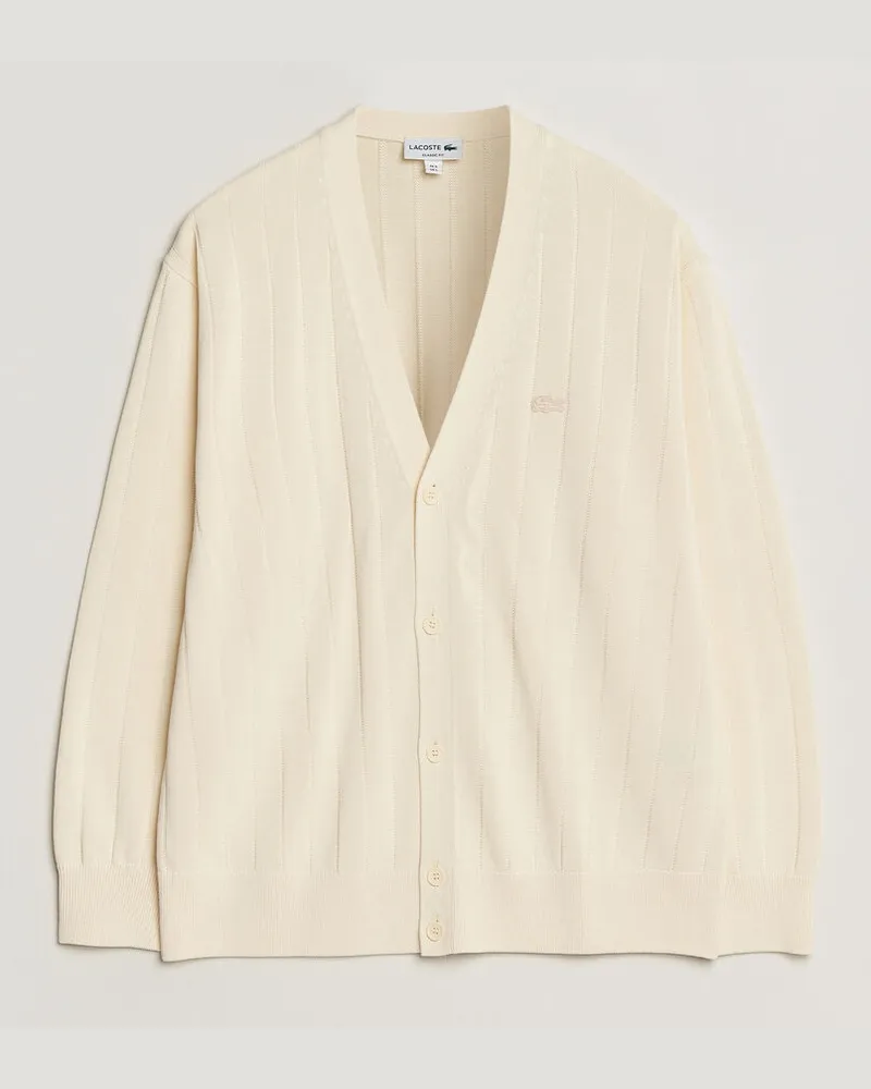 Lacoste Cotton Structured Knitted Cardigan Naturel Clair Weiß