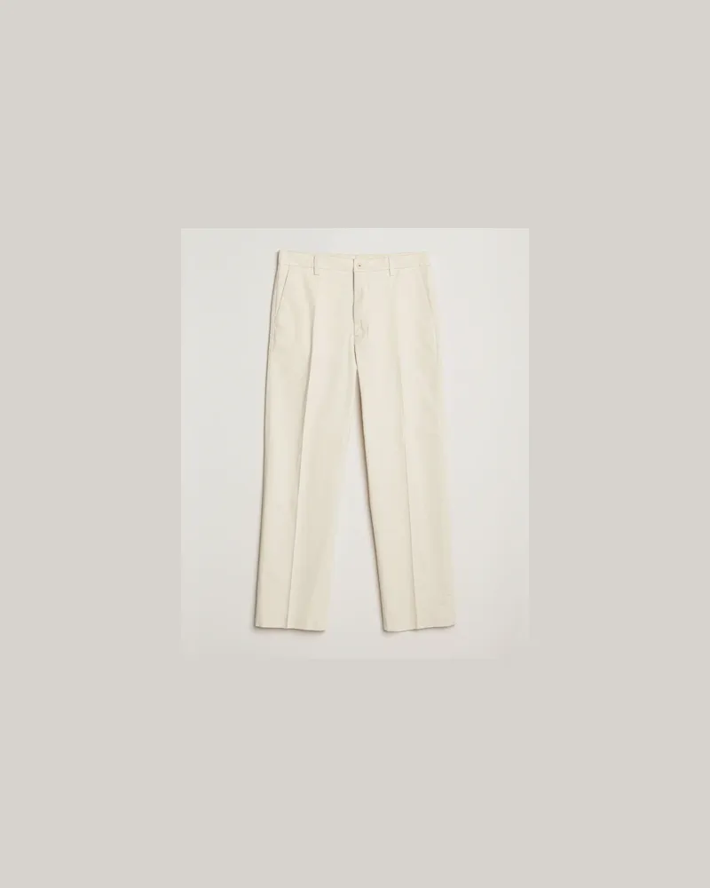 NN 07 Paw Cotton/Lyocell Pleated Trousers Ivory Weiß