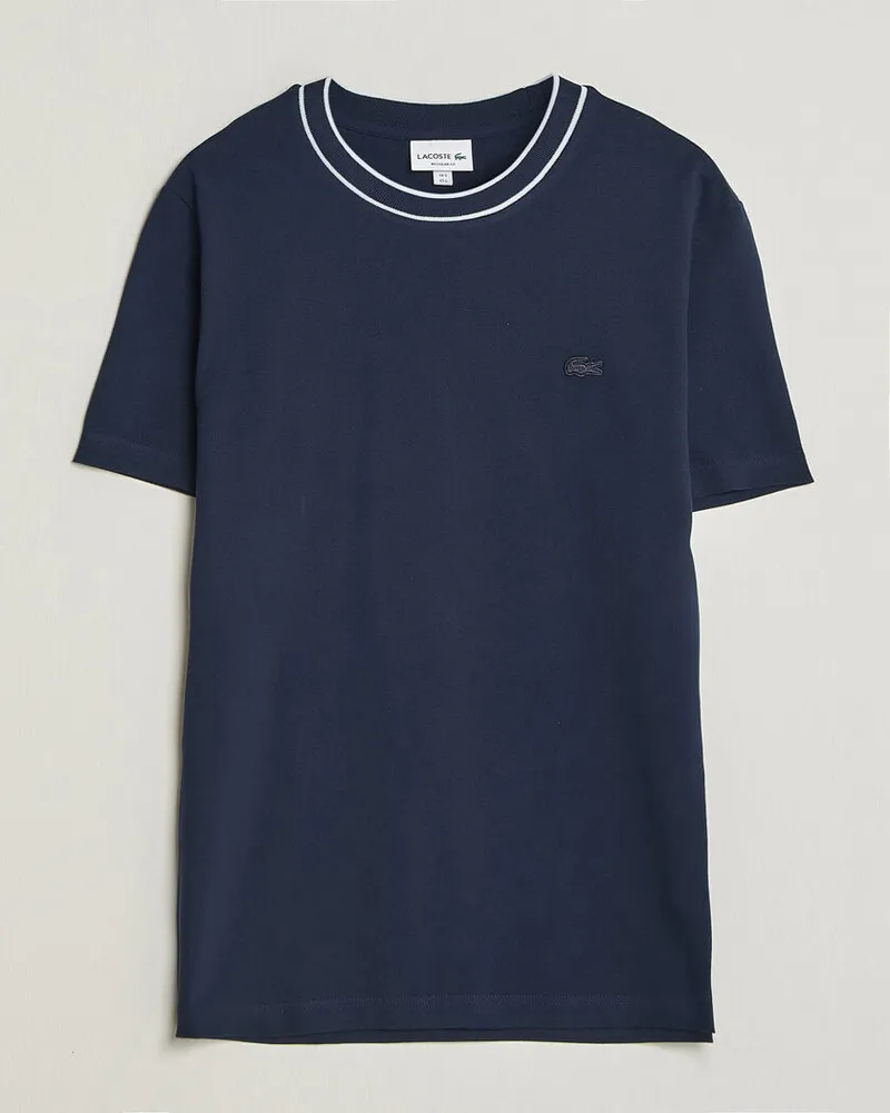 Lacoste Contrast Rib Piqué T-Shirt Navy Blue Blau