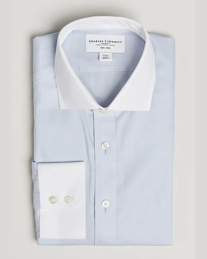 Charles Tyrwhitt Slim Fit Non Iron Plain Winchester Shirt Light Blue Blau