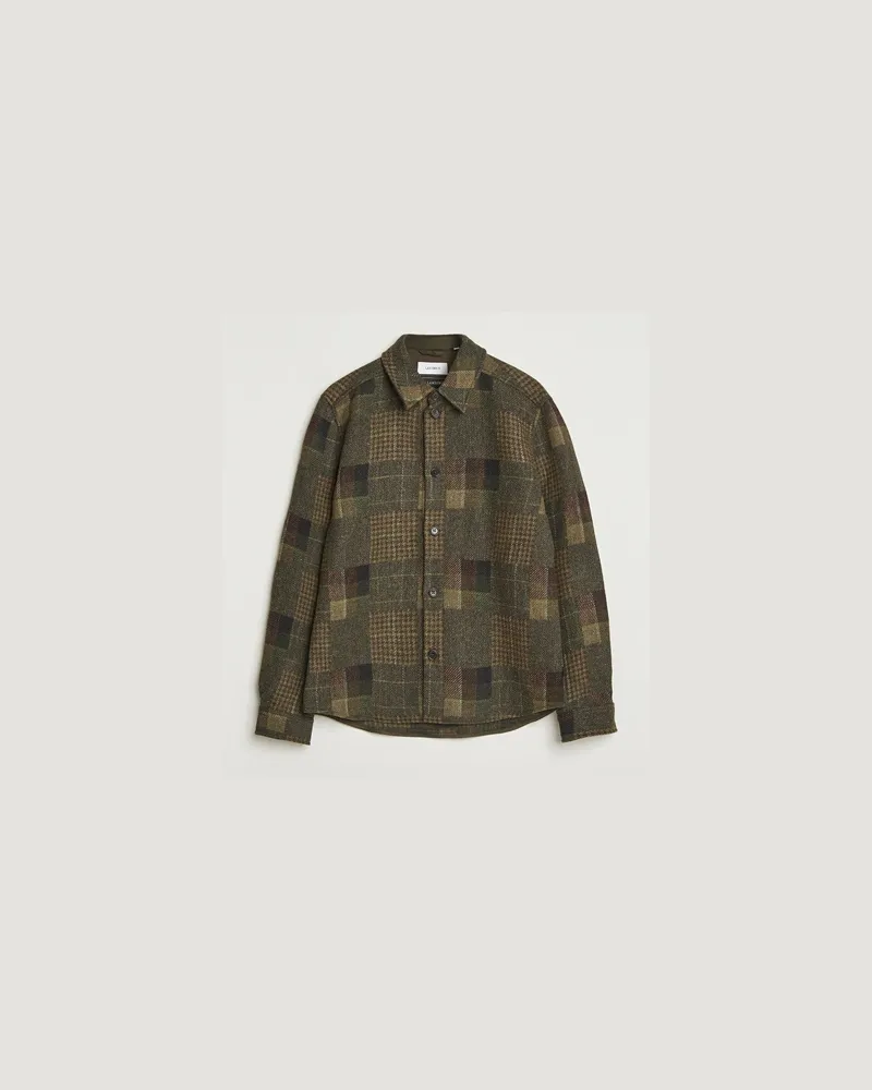 LES DEUX Kody Patchwork Wool Overshirt Green Grün