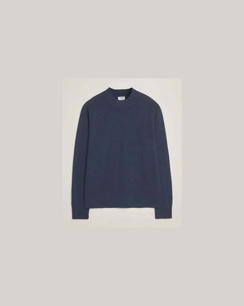Filippa K Cotton Merino Knitted Mock Neck Sweater Dusk Blue Blau