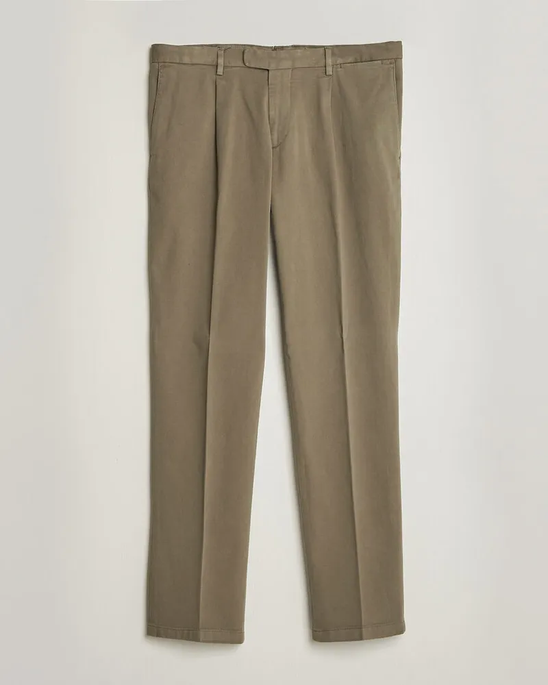 Boglioli Pleated Cotton Twill Chinos Olive Grün