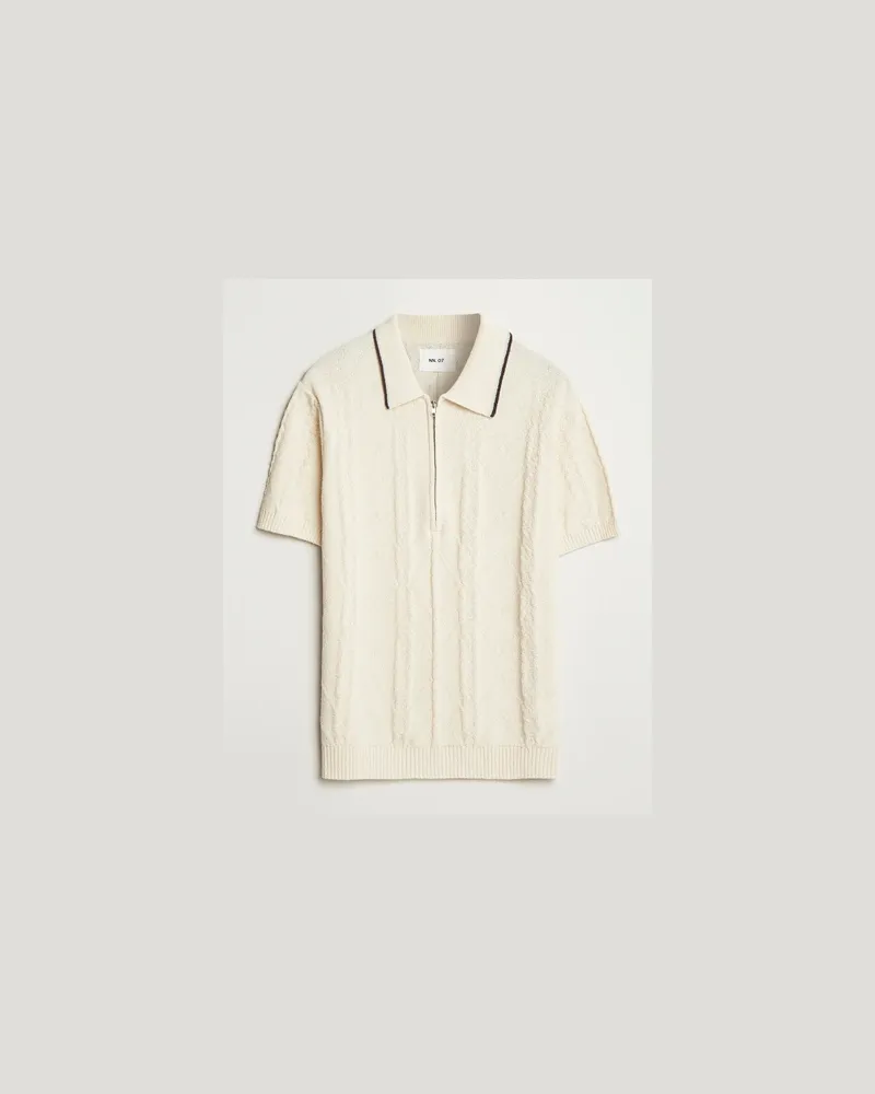 NN 07 Gustav Bouclé Half Zip Polo Ivory Weiß