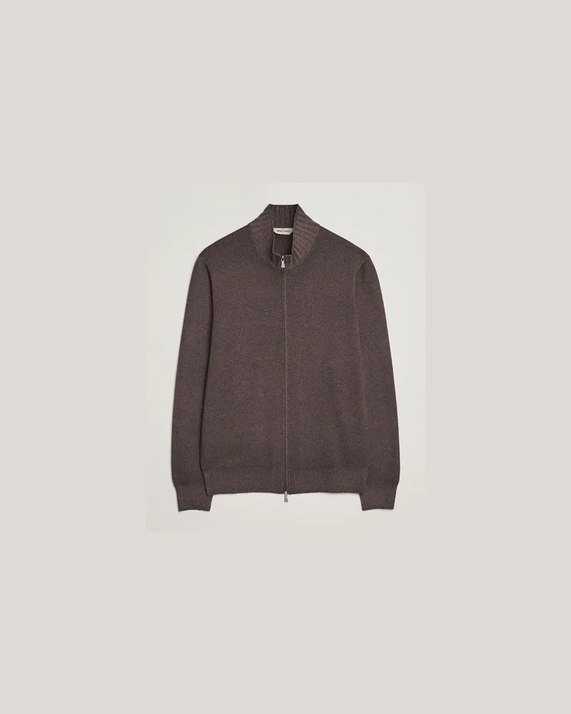 Gran Sasso Wool/Cashmere Washed Full Zip Brown Melange Braun