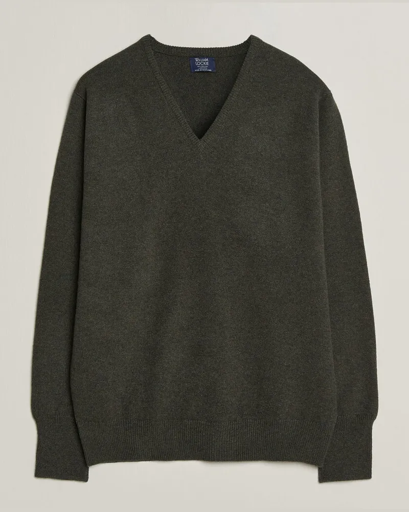 William Lockie Rob Lambswool V-Neck Seaweed Grün