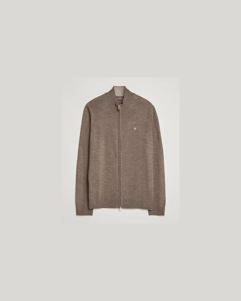 Morris Merino Full Zip Cardigan Brown Braun