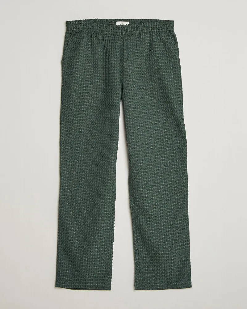 LES DEUX Check Seersucker Casual Pants Pine Green Grün