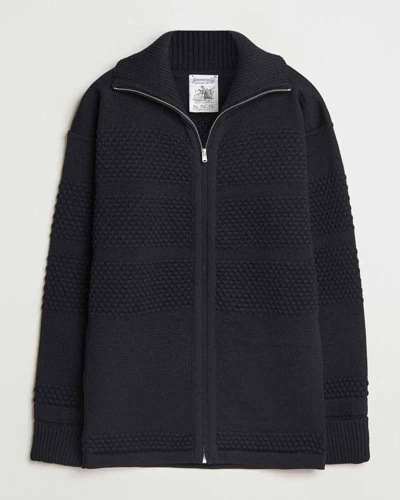 S.N.S Herning Fisherman Wool Full Zip Sweater Navy Blue Blau