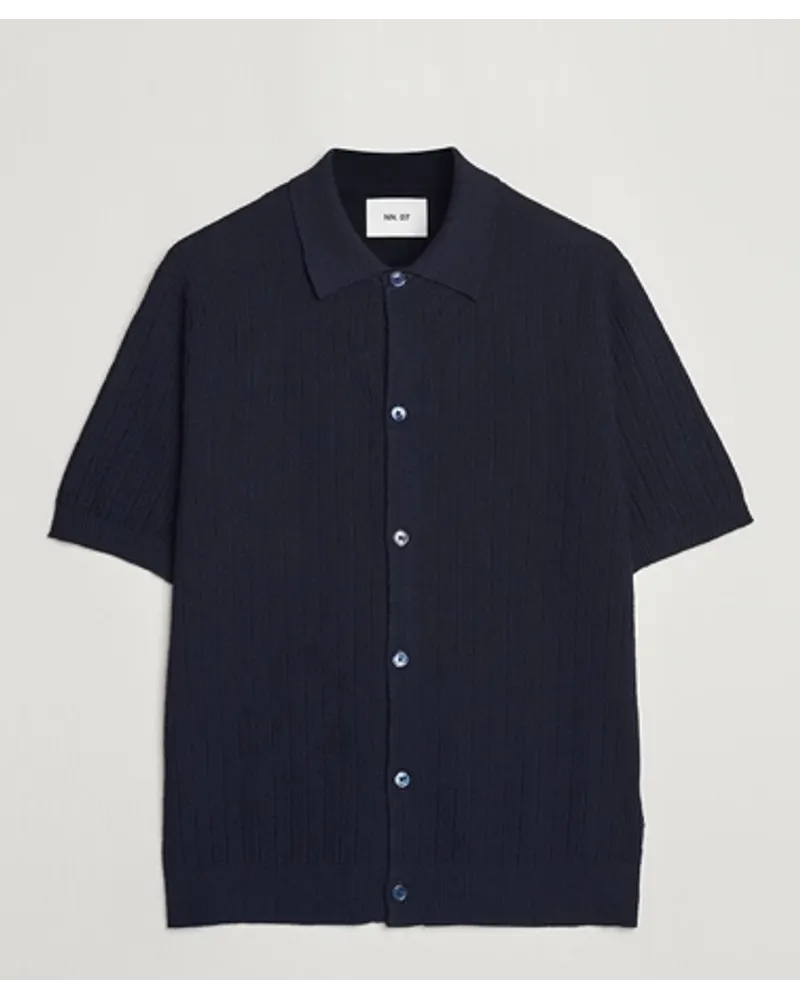 NN 07 Nolan Stricked Shirt Sleeve Shirt Navy Blue Blau