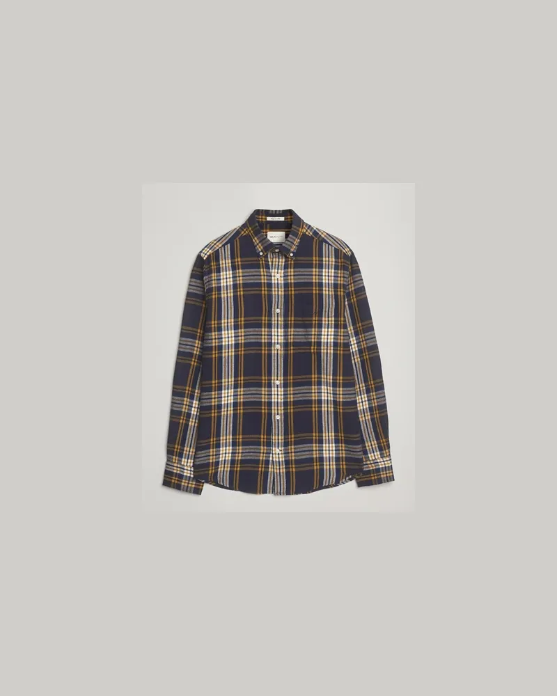 Gant Regular Fit Checked Flannel Shirt Evening Blue Mehrfarbig