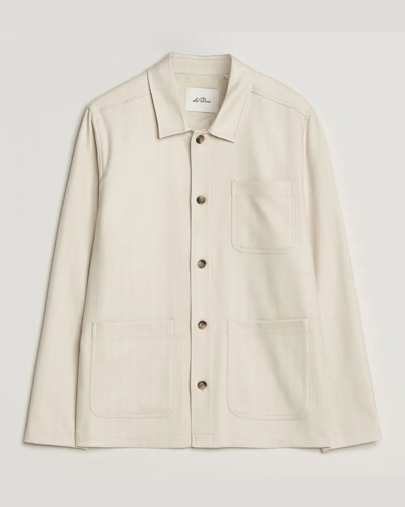 LES DEUX Herringbone Overshirt Ivory Weiß