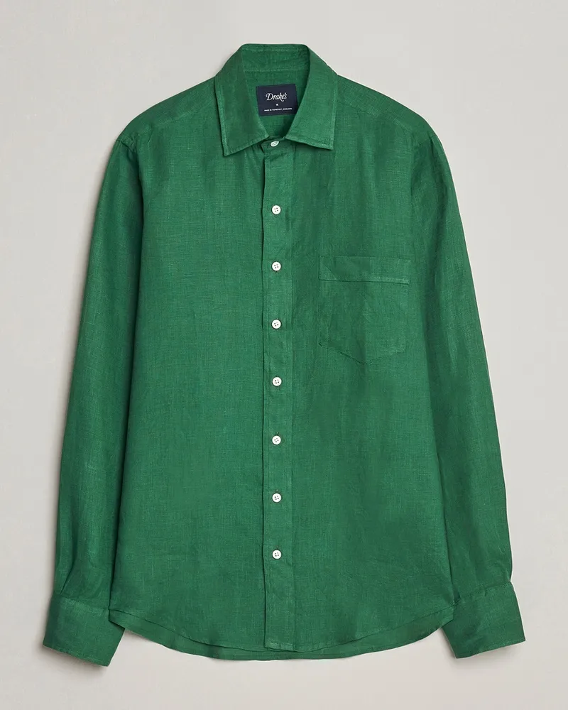 Drake's Linen Summer Shirt Green Grün