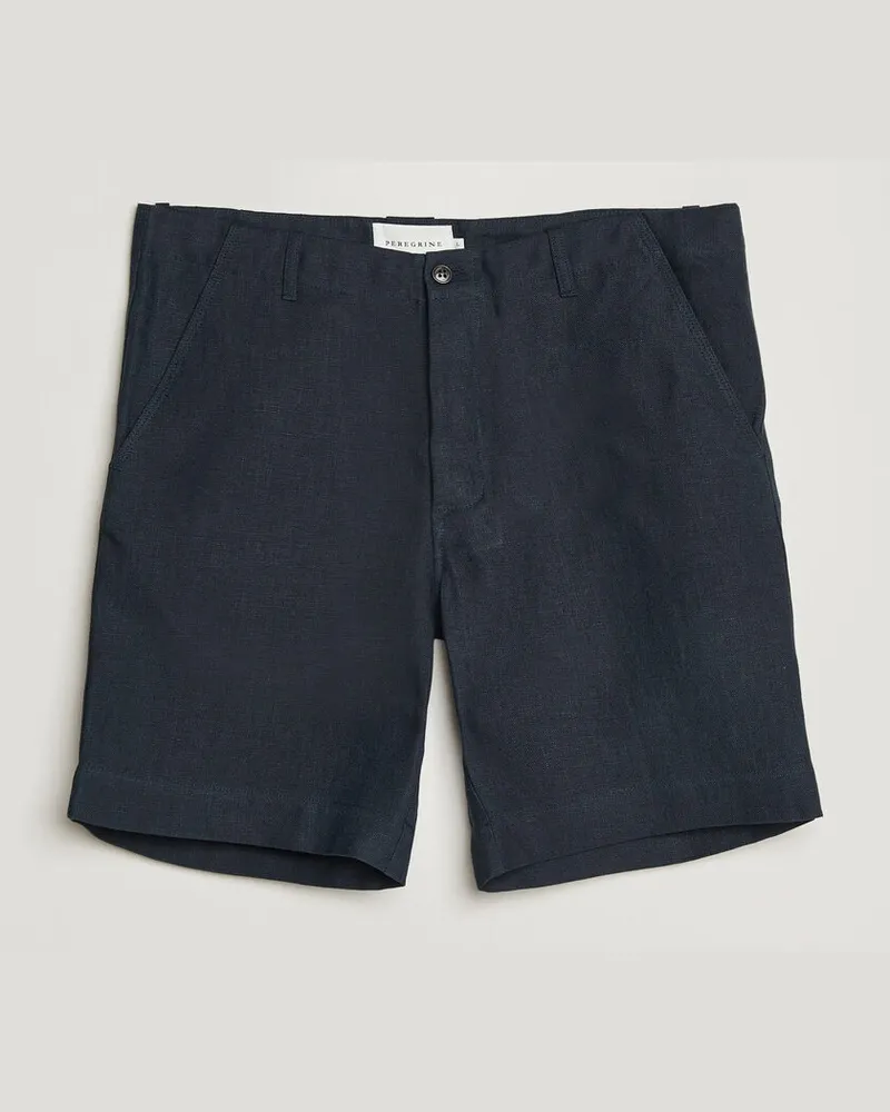 Peregrine Windsor Linen Shorts Navy Stripe Blau