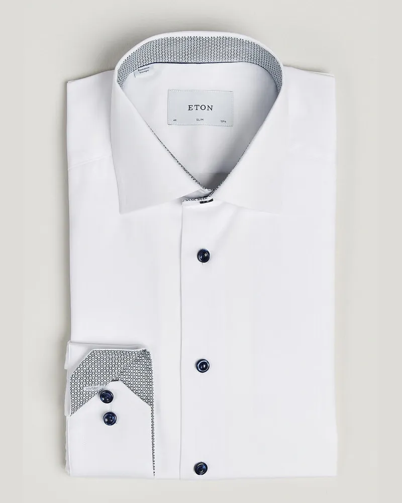 Eton Slim Fit Signature Twill Contrast Shirt White Weiß
