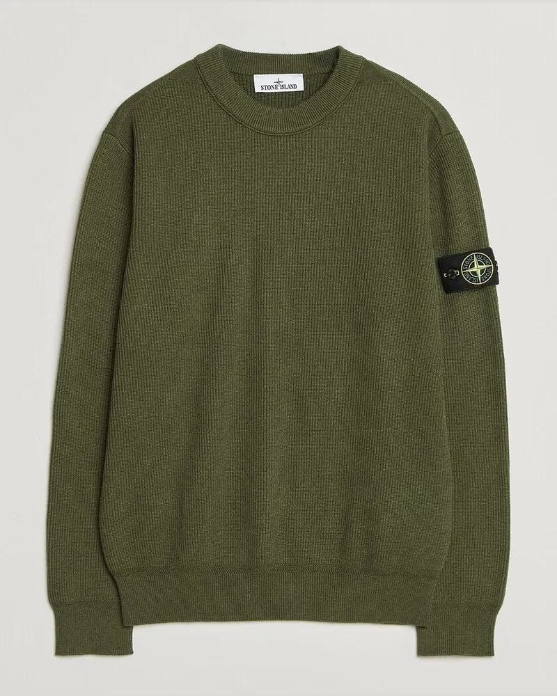 Stone Island Ribbed Soft Organic Cotton Crew Neck Military Green Grün