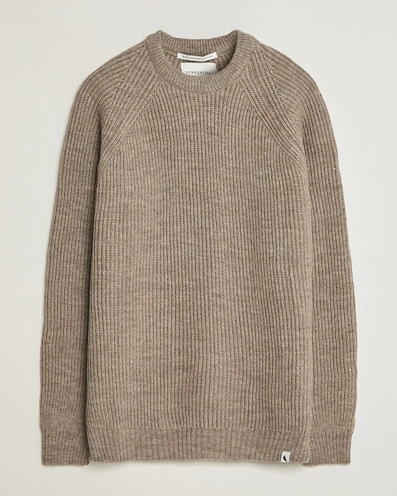 Peregrine Ford Knitted Wool Jumper Light Brown Beige